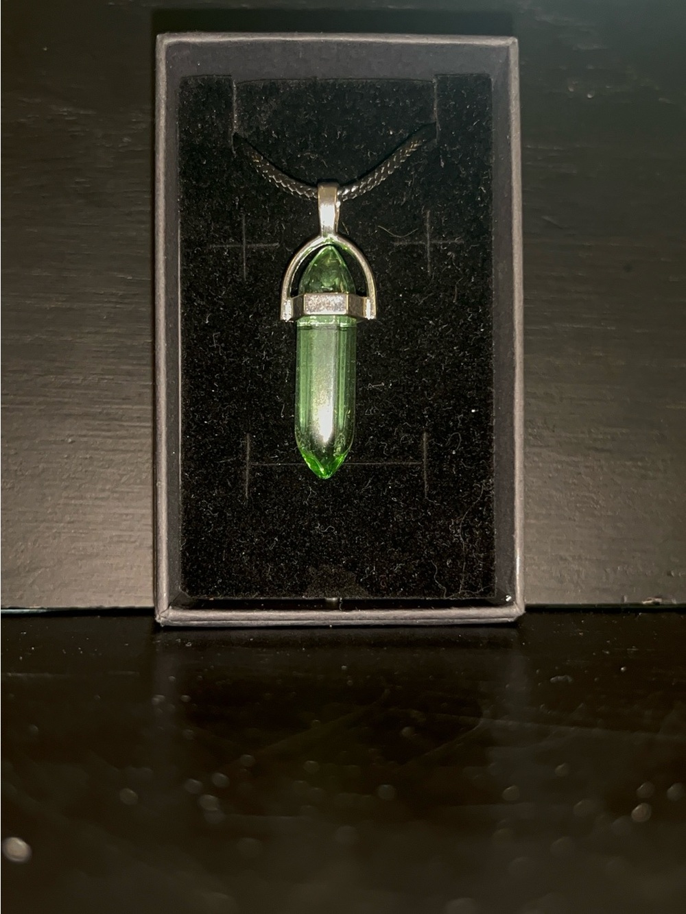 Green Crystal Point Pendant Necklace with Silver-Tone Bail